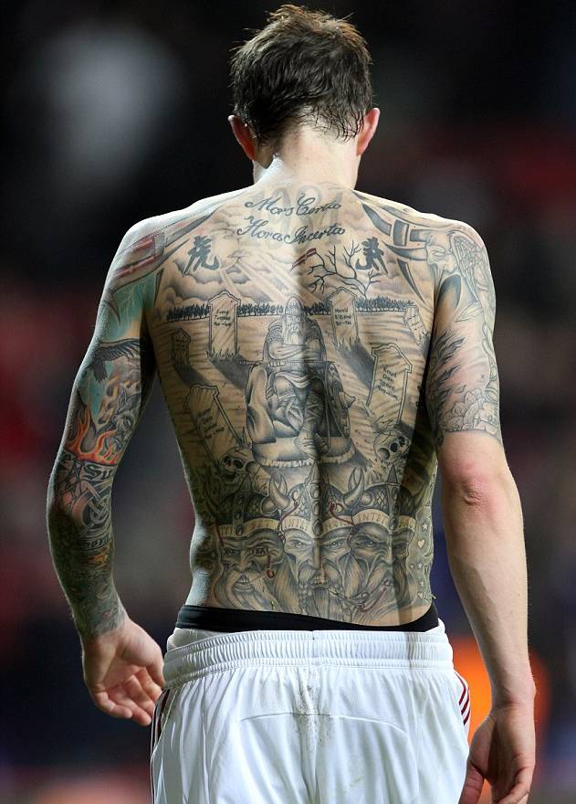  Daniel Agger ShowsOff Huge 39Viking Graveyard 39 Back Tattoo vs England