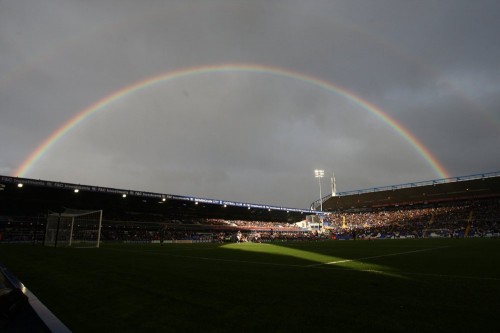 A rainbow brightens up a moody sky above St Andrews as Birmingham play Sunderland