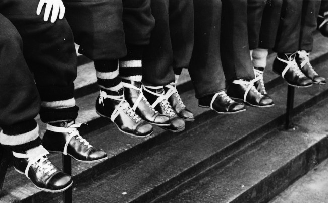 19th January 1939:  Wolverhampton Wanderers are favourites for the FA Cup in 1939. Here the team display their clean boots.  (Photo by Fox Photos/Getty Images)