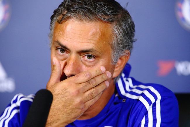 COBHAM, ENGLAND - AUGUST 14:  Jose Mourinho looks on during a press conference at Chelsea Training Ground on August 14, 2015 in Cobham, England.  (Photo by Jordan Mansfield/Getty Images)