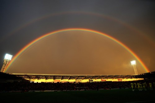 A rainbow splits the sky above Doncaster Rovers' Keepmoat Stadium